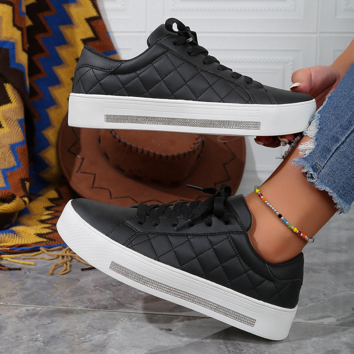 2025 New Grid Style Fashion Trend Multi-functional Comfort Anti-slip Women's Platform Shoes, suitable for outdoor activities and women's casual shoes